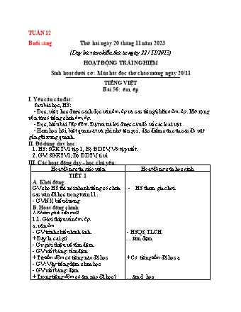 Giáo án Lớp 1 - Tuần 12 - Năm học 2023-2024