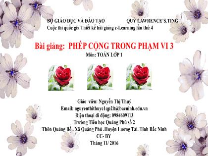 Bài giảng Toán 1 - Bài 25: Phép cộng trong phạm vi 3 - Nguyễn Thị Thủy