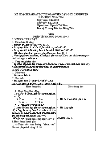 Giáo án Toán 1 (Cùng học để phát triển năng lực) - Phép tính cộng dạng 10 + 3 - Năm học 2023-2024