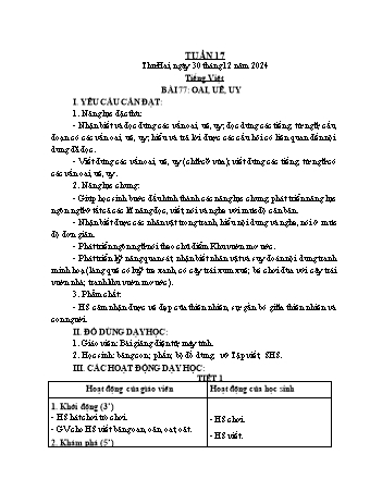 Kế hoạch bài dạy Lớp 1 - Tuần 17 - Năm học 2024-2025 - Trần Thị Thanh Thủy