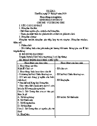 Kế hoạch bài dạy Lớp 1 - Tuần 2 - Năm học 2024-2025 - Trần Thị Thanh Thủy