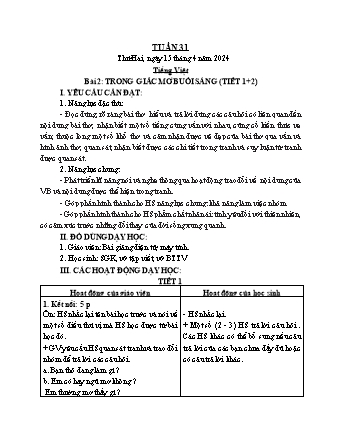 Kế hoạch bài dạy Lớp 1 - Tuần 31 - Năm học 2023-2024 - Trần Thị Thanh Thủy