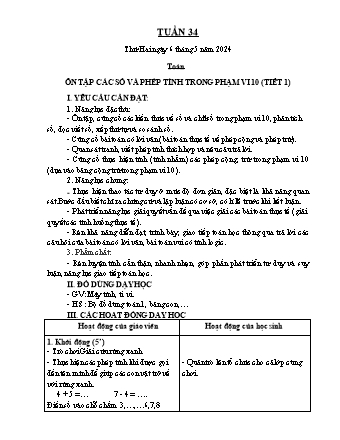 Kế hoạch bài dạy Lớp 1 - Tuần 34 - Năm học 2023-2024 - Phan Thị Thanh Huyền