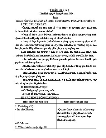 Kế hoạch bài dạy Lớp 1 - Tuần 34 - Năm học 2023-2024 - Trần Thị Thanh Thủy