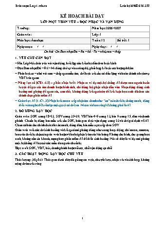 Giáo án Âm nhạc lớp 1 năm học 2026-2027 - Tuần 12 - Lớp một thân yêu. Đọc nhạc và vận dụng (Tích hợp năng lực số và AI)