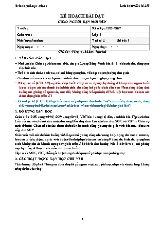 Giáo án Âm nhạc lớp 1 năm học 2026-2027 - Tuần 13 - Chào người bạn mới đến (Tích hợp năng lực số và AI)