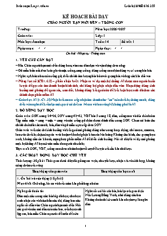 Giáo án Âm nhạc lớp 1 năm học 2026-2027 - Tuần 14 - Chào người bạn mới đến. Trống con (Tích hợp năng lực số và AI)