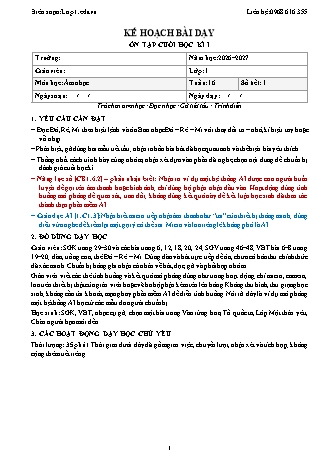 Giáo án Âm nhạc lớp 1 năm học 2026-2027 - Tuần 16 - Ôn tập cuối học kì I (Tích hợp năng lực số và AI)