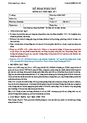 Giáo án Âm nhạc lớp 1 năm học 2026-2027 - Tuần 17 - Đánh giá cuối học kì I (Tích hợp năng lực số và AI)