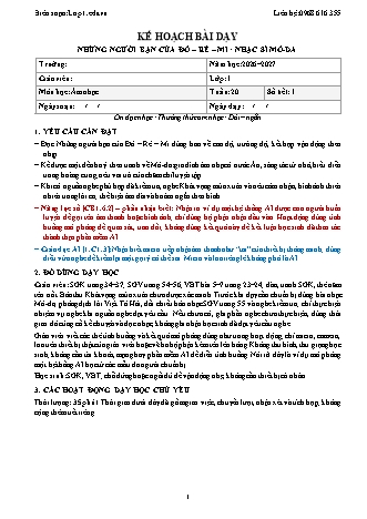 Giáo án Âm nhạc lớp 1 năm học 2026-2027 - Tuần 20 - Những người bạn của. Đô-Rê-Mi. Nhạc sĩ mô. Da (Tích hợp năng lực số và AI)
