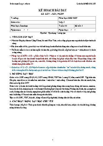 Giáo án Âm nhạc lớp 1 năm học 2026-2027 - Tuần 22 - Gà gáy. Dài, ngắn (Tích hợp năng lực số và AI)