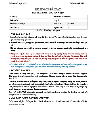 Giáo án Âm nhạc lớp 1 năm học 2026-2027 - Tuần 26 - Cây gia đình. Góc âm nhạc (Tích hợp năng lực số và AI)
