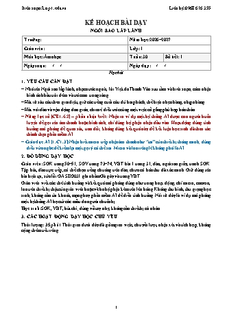 Giáo án Âm nhạc lớp 1 năm học 2026-2027 - Tuần 30 - Ngôi sao lấp lánh (Tích hợp năng lực số và AI)