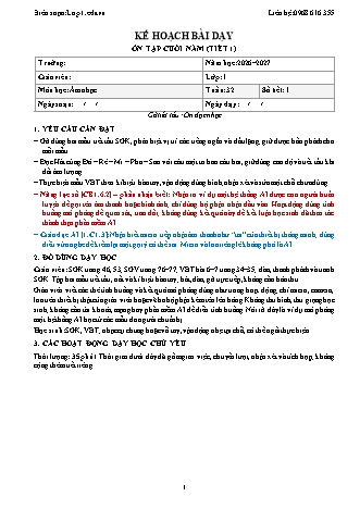 Giáo án Âm nhạc lớp 1 năm học 2026-2027 - Tuần 32 - Ôn tập cuối năm (Tiết 1) - Gõ tiết tấu. Ôn đọc nhạc (Tích hợp năng lực số và AI)
