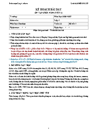 Giáo án Âm nhạc lớp 1 năm học 2026-2027 - Tuần 33 - Ôn tập cuối năm (Tiết 2) - Nhận bài qua tranh (Tích hợp năng lực số và AI)
