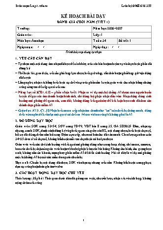 Giáo án Âm nhạc lớp 1 năm học 2026-2027 - Tuần 34 - Đánh giá cuối năm (Tiết 1) (Tích hợp năng lực số và AI)