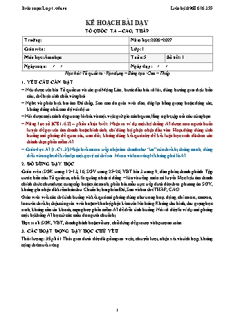 Giáo án Âm nhạc lớp 1 năm học 2026-2027 - Tuần 5 - Tổ quốc ta. Cao, thấp (Tích hợp năng lực số và AI)