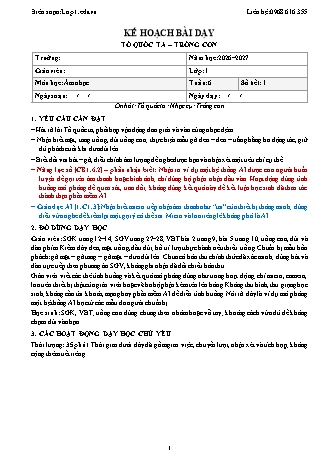Giáo án Âm nhạc lớp 1 năm học 2026-2027 - Tuần 6 - Tổ quốc ta. Trống con (Tích hợp năng lực số và AI)