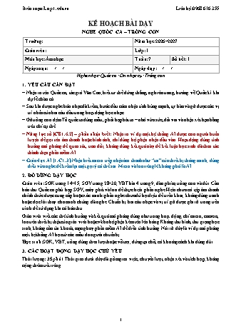 Giáo án Âm nhạc lớp 1 năm học 2026-2027 - Tuần 7 - Nghe quốc ca. Trống con (Tích hợp năng lực số và AI)