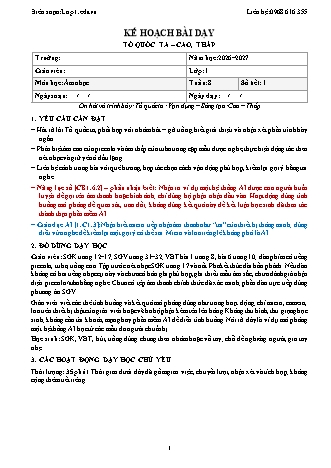 Giáo án Âm nhạc lớp 1 năm học 2026-2027 - Tuần 8 - Tổ quốc ta. Cao, thấp (Tích hợp năng lực số và AI)