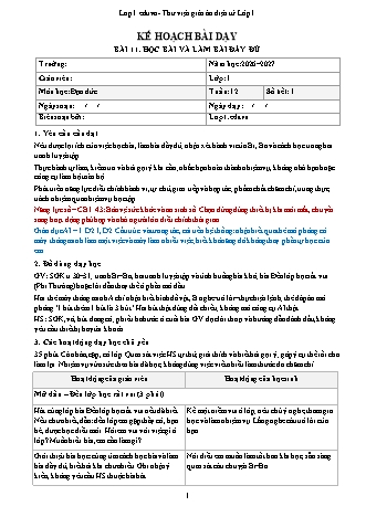 Giáo án Đạo đức lớp 1 năm học 2026-2027 - Tuần 12 - Bài 11. Học bài và làm bài đầy đủ (Tích hợp năng lực số và AI)