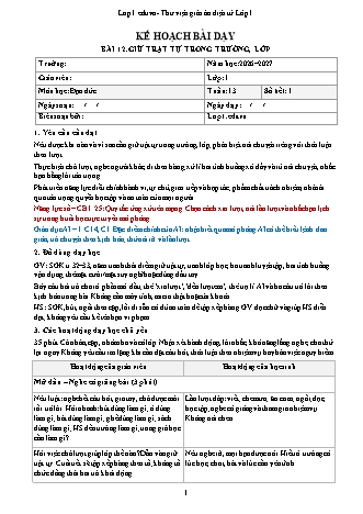Giáo án Đạo đức lớp 1 năm học 2026-2027 - Tuần 13 - Bài 12. Giữ trật tự trong trường, lớp (Tích hợp năng lực số và AI)