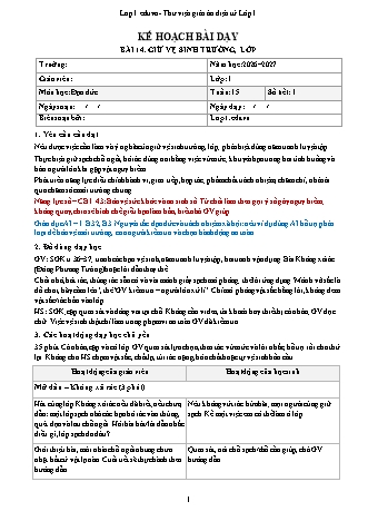 Giáo án Đạo đức lớp 1 năm học 2026-2027 - Tuần 15 - Bài 14. Giữ vệ sinh trường, lớp (Tích hợp năng lực số và AI)