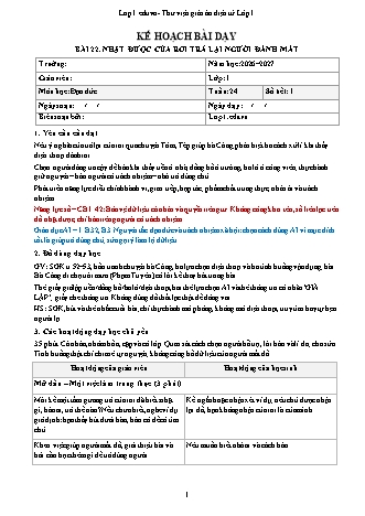 Giáo án Đạo đức lớp 1 năm học 2026-2027 - Tuần 24 - Bài 22. Nhặt được của rơi trả lại người đánh mất (Tích hợp năng lực số và AI)