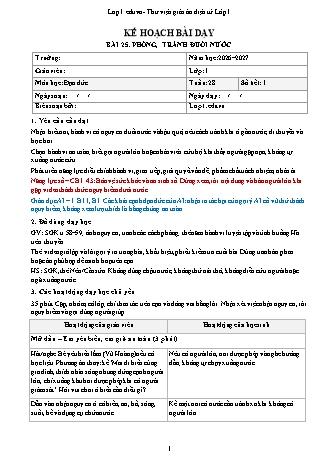 Giáo án Đạo đức lớp 1 năm học 2026-2027 - Tuần 28 - Bài 25. Phòng, tránh đuối nước (Tích hợp năng lực số và AI)