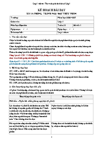 Giáo án Đạo đức lớp 1 năm học 2026-2027 - Tuần 32 - Bài 29. Phòng, tránh ngộ độc thực phẩm (Tích hợp năng lực số và AI)
