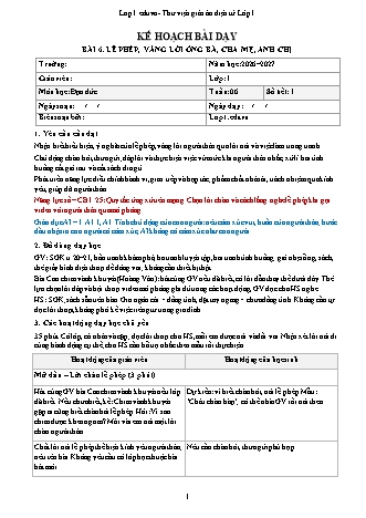 Giáo án Đạo đức lớp 1 năm học 2026-2027 - Tuần 6 - Bài 6. Lễ phép, vâng lời ông bà, cha mẹ, anh chị (Tích hợp năng lực số và AI)