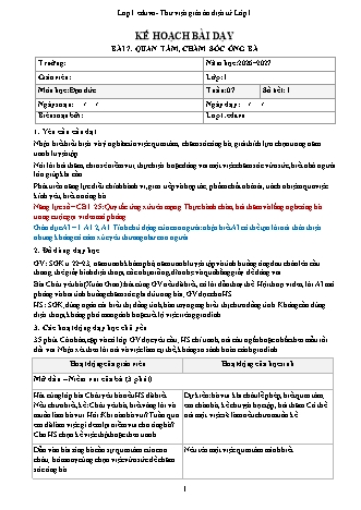 Giáo án Đạo đức lớp 1 năm học 2026-2027 - Tuần 7 - Bài 7. Quan tâm, chăm sóc ông bà (Tích hợp năng lực số và AI)
