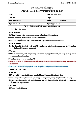 Giáo án Mĩ thuật lớp 1 năm học 2026-2027 - Tuần 11 - Chủ đề 4. Sáng tạo từ những hình cơ bản - Tiết 3. Thảo luận và hoàn thiện tranh từ hình cơ bản (Tích hợp năng lực số và AI)