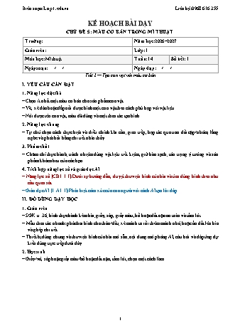 Giáo án Mĩ thuật lớp 1 năm học 2026-2027 - Tuần 14 - Chủ đề 5. Màu cơ bản trong mĩ thuật - Tiết 2. Tạo con vật với màu cơ bản (Tích hợp năng lực số và AI)