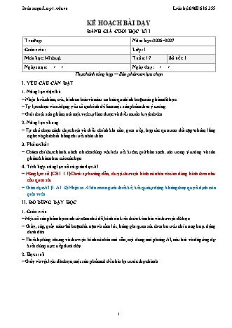 Giáo án Mĩ thuật lớp 1 năm học 2026-2027 - Tuần 17 - Đánh giá cuối học kì I - Thực hành tổng hợp. Sản phẩm em lựa chọn (Tích hợp năng lực số và AI)