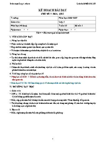Giáo án Mĩ thuật lớp 1 năm học 2026-2027 - Tuần 25 - Chủ đề 7. Hoa, quả - Tiết 4. Bày mâm quả và tạo bức tranh (Tích hợp năng lực số và AI)
