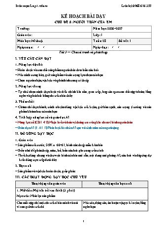 Giáo án Mĩ thuật lớp 1 năm học 2026-2027 - Tuần 28 - Chủ đề 8. Người thân của em - Tiết 3. Chia sẻ tranh và phác thiệp (Tích hợp năng lực số và AI)