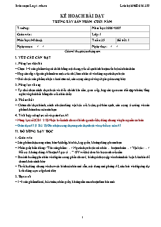 Giáo án Mĩ thuật lớp 1 năm học 2026-2027 - Tuần 35 - Trưng bày sản phẩm cuối năm - Góc mĩ thuật của chúng em (Tích hợp năng lực số và AI)