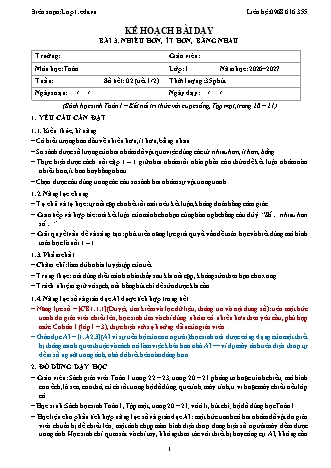 Giáo án Toán lớp 1 năm học 2026-2027 - Bài 3. Nhiều hơn, ít hơn, bằng nhau (Tích hợp năng lực số và AI)
