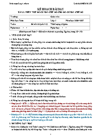 Giáo án Toán lớp 1 năm học 2026-2027 - Bài 32. Phép trừ số có hai chữ số cho số có hai chữ số (Tích hợp năng lực số và AI)