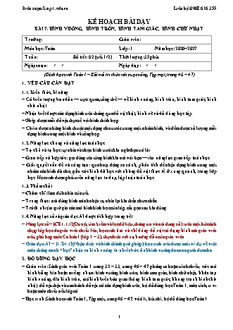 Giáo án Toán lớp 1 năm học 2026-2027 - Bài 7. Hình vuông, hình tròn, hình tam giác, hình chữ nhật (Tích hợp năng lực số và AI)